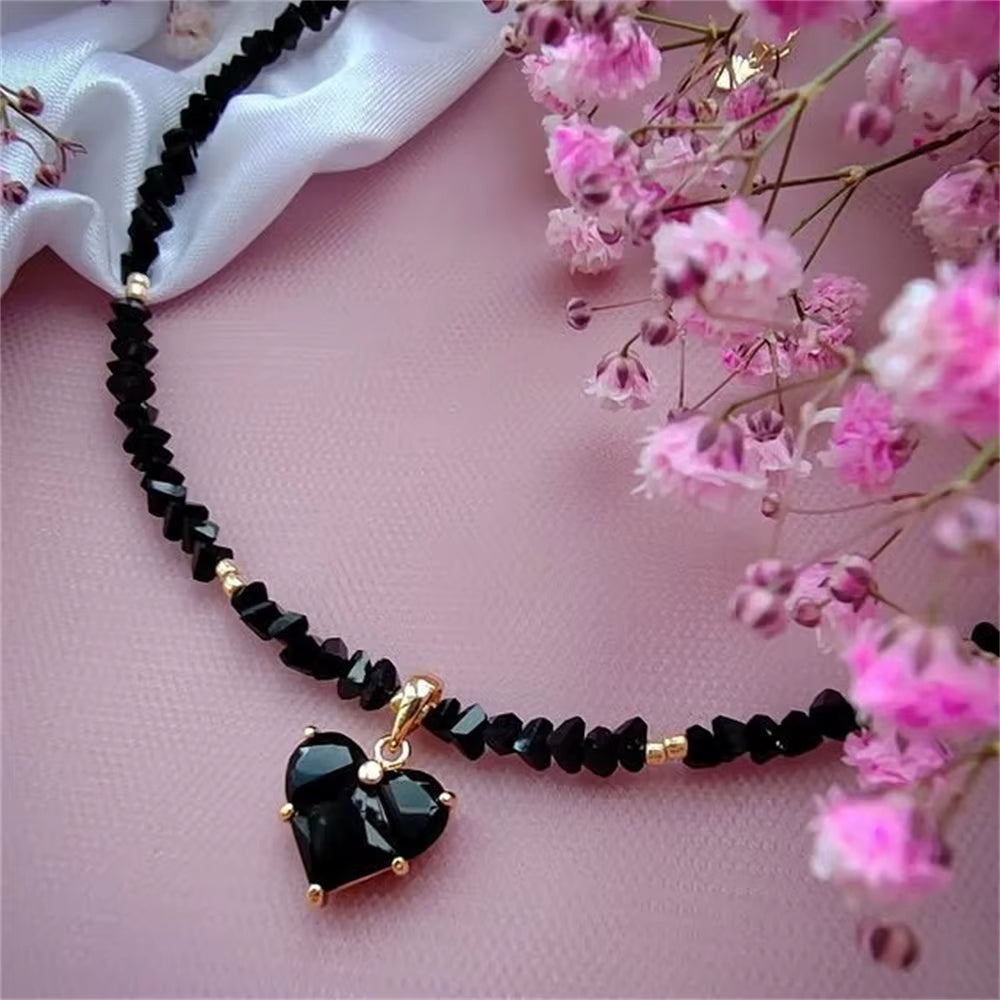 Fashion Vintage Sexy Zircon Heart Pendant Necklace for Women Female Boho Geometric Baroque Transparent Crystal Chain Jewelry